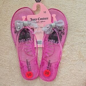 Juicy Couture Spain Rhinestone Bow Slip On Flat Pink Flip Flops Size 10